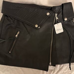 Free People Black Leather Moto Mini Skirt | M